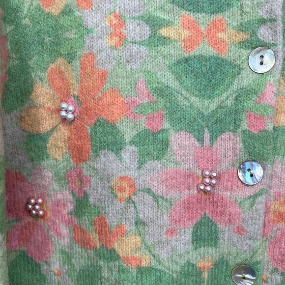 Zara Women's Multicolor Pearl Floral Print Knit Jacquard Cardigan Sweater Medium - Picture 6 of 11